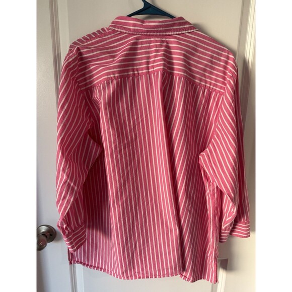 Chaps Pink Striped Button Up Shirt 3X XXXL Collared 3/4 Sleeve Top White Casual - Picture 5 of 11